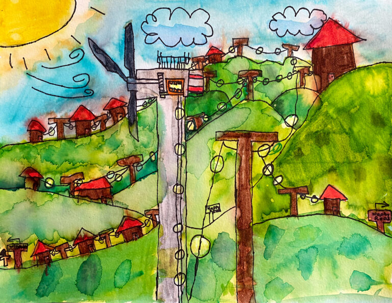 The power of the windmill illuminates the world