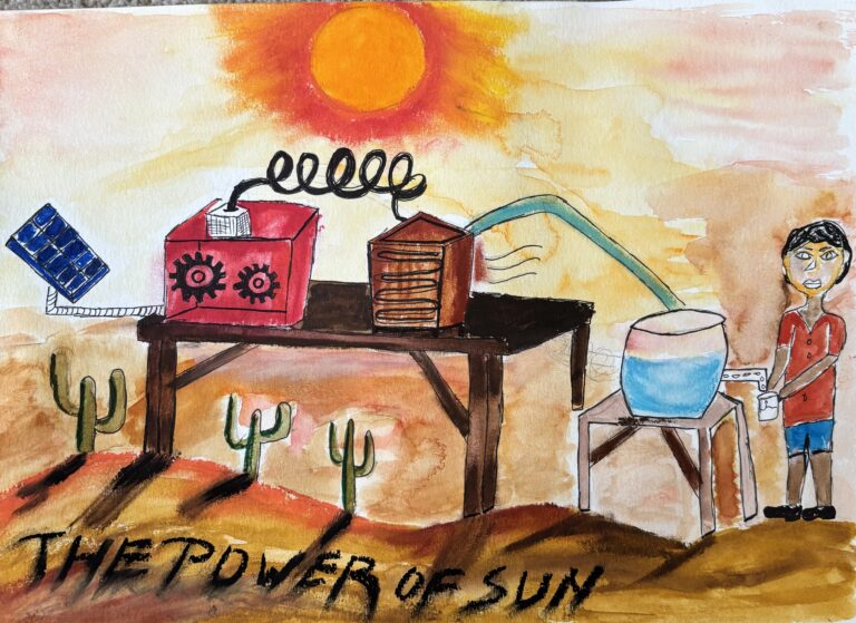 Solar powered water extraction from air in dessert